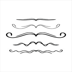 Hand drawn divider icon vector illustration design element of swish, swash, swoosh underline swirl squiggle stroke line