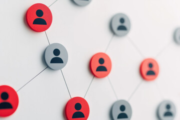 A conceptual network illustration showcasing connections between diverse individuals represented by colored nodes on a white background.