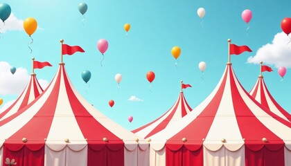 Fototapeta premium Circus tents with balloons in blue sky background