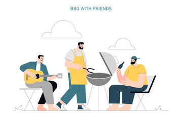 One Day Of Commercial Fishing. Flat Vector Illustration