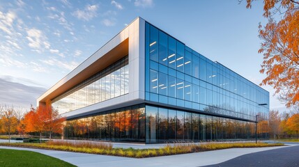 Obraz premium A modern data center office building with glass facade