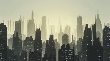 Fototapeta premium A monochromatic urban scene with skyscrapers against a neutral sky, conveying a sense of scale
