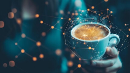 An entrepreneur networking with potential collaborators in a vibrant tech hub, exchanging innovative business ideas and discussing startup growth strategies over coffee