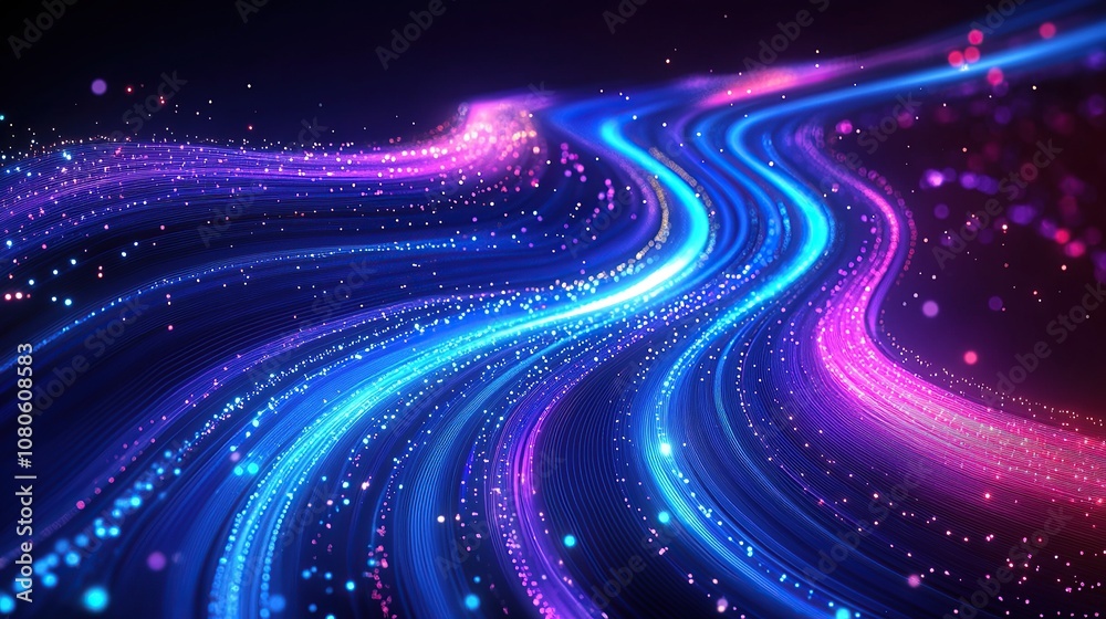 Poster vibrant abstract light trails in a flowing pattern, creating a dynamic visual effect.