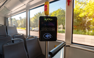 Fototapeta premium Ticket validation system with mobile phone ticket verification.