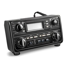 Car radio isolated on a white background, close up