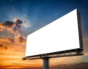 wide blank white billboard or large display and clouds against sunset warm sky
