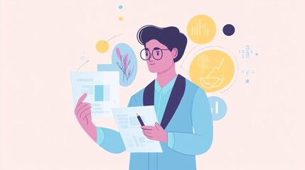 Businessman analyzing financial reports and business growth strategies with modern technology