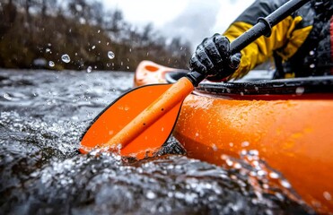 Fototapeta premium Explore the thrilling adventure of kayaking through dynamic waterways with expert techniques
