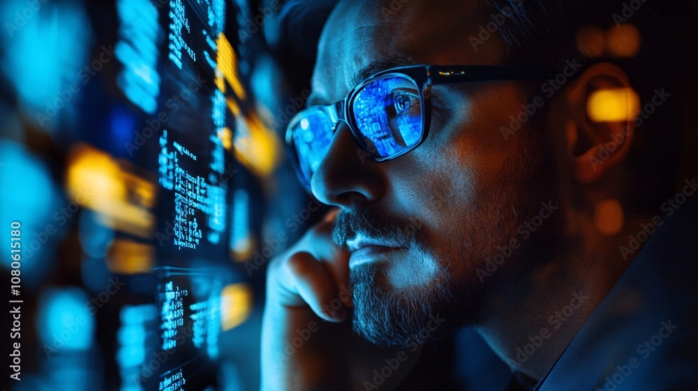 Aufkleber Programmer working late at night analyzing code on computer screen