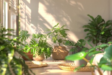 Stylish living room with beautiful house plants