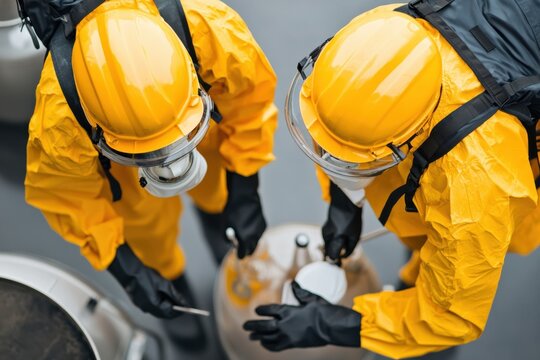Hazmat team tests toxic chemicals in industrial waste urban environment field report safety measures environmental protection