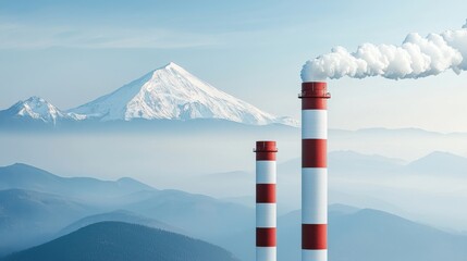 Emission control implementation industrial facility environmental protection mountainous region aerial view toxic chemicals management