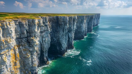 Majestic Cliffs Overlooking Turquoise Waters Under a Bright Sky - Stunning Coastal Landscape...