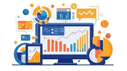 Business analysis chart showing growth using computer and tablet