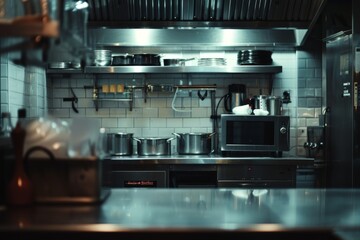 Interior of a professional empty restaurant kitchen
