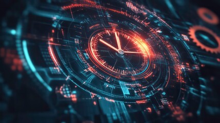 Obraz premium A digital clock with a futuristic design showing the time.