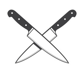 Vector symbol of crossed kitchen knives. Isolated on white background.