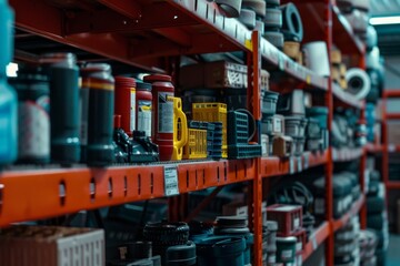 Obraz premium Close up of shelves in an auto parts store