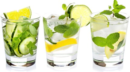 A Refreshing Mojito Cocktail Drink Standing Alone on a Crisp White Background. A Tantalizing and Invigorating Beverage in a Simple Setting.