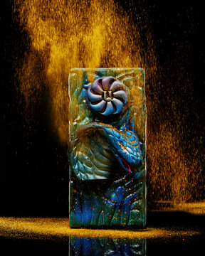 Blue chocolate bar with cute snake in gold glitter