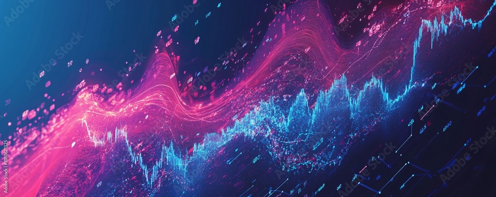 Poster big data wave flowing showing cryptocurrency trading charts growing with numbers