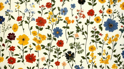 Obraz premium Retro flowers and plants set pattern illustration poster background