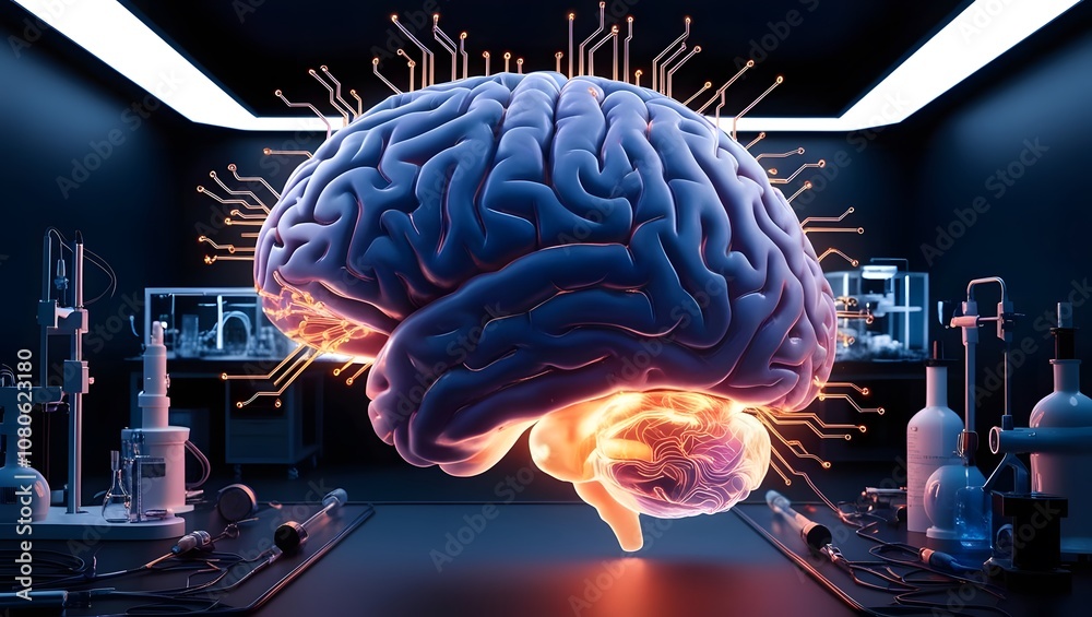 Aufkleber scientific experiment brain visualization laboratory 3d art dark environment close-up neuroimaging c