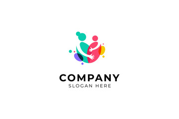 Fototapeta premium mother child love care logo in colorful flat template vector design style