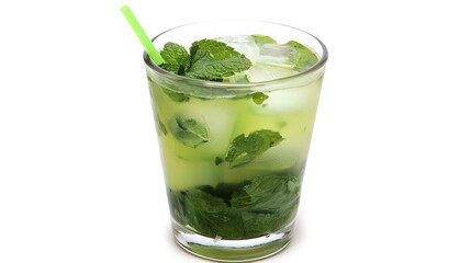 Fototapeta premium A Refreshing Mojito Cocktail Drink Standing Alone on a Crisp White Background. A Tantalizing and Invigorating Beverage in a Simple Setting.