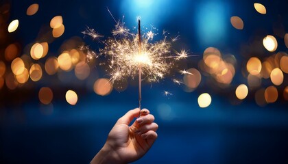 Vibrant Sparkler with Warm Bokeh Lights - Festive Celebration Background for New Year's Eve and Holiday Cheer