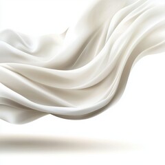 Elegant flowing white fabric, soft texture on a white isolated background.