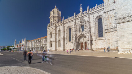 Fototapeta premium Hieronymites Monastery located in the Belem district of Lisbon timelapse hyperlapse, Portugal.