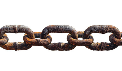 Fototapeta premium Close-up of weathered chain link fence isolated on white background
