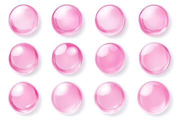 Collection set of pink bubbles isolated on white background