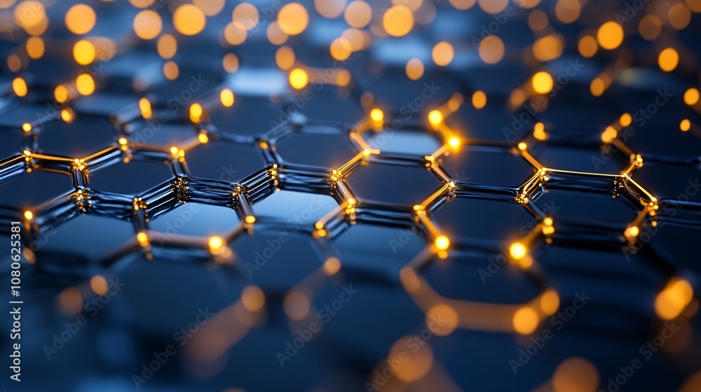 Aufkleber Futuristic hexagonal surface connecting with glowing nodes