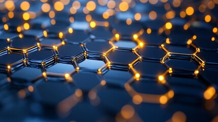 Futuristic hexagonal surface connecting with glowing nodes