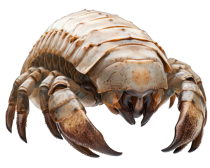 Brown Isopod with its armored body on transparent background