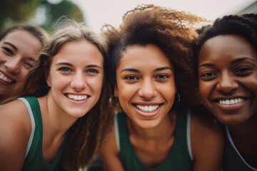 Portrait of a young female basketball team smiling