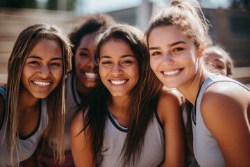 Fototapeta premium Portrait of a young female basketball team smiling