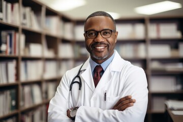 Obraz premium Portrait of a african american veternirary doctor in clinic