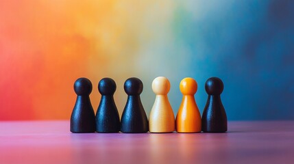 Colorful pawns representing diversity and inclusion on colorful background