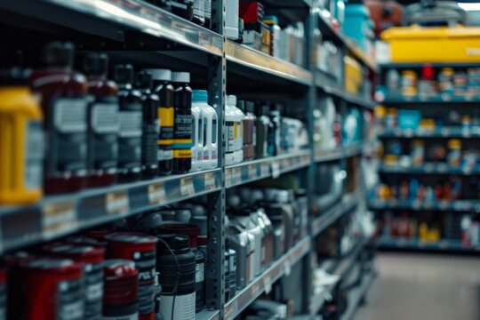 Close up of shelves in an auto parts store