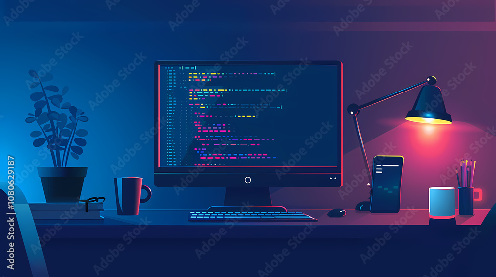 Wall mural computer monitor and computer generated ai