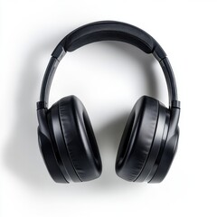 Black wireless over-ear headphones isolated on white background, modern audio technology