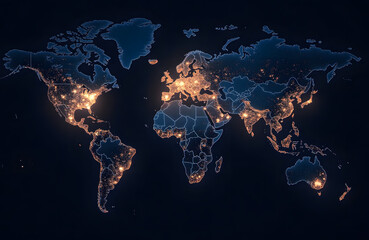 a map showing global cryptocurrency adoption rates, dark background with glowing regions