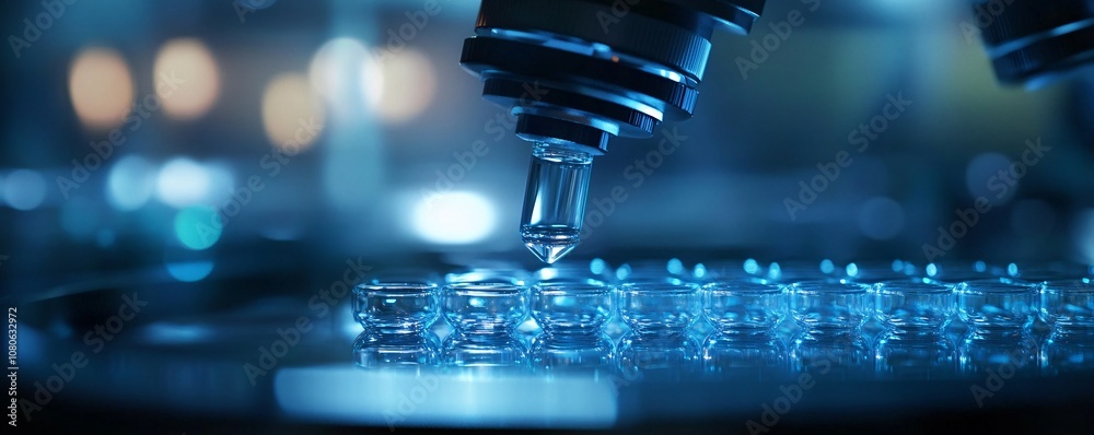 Poster automated machine analyzing samples in modern laboratory researching new medicine