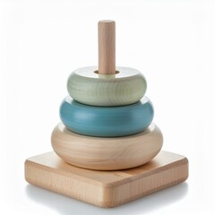 Colorful wooden stacking toy for children, promoting learning play a white background.