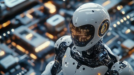 Fototapeta premium Futuristic robot analyzing data in complex technological environment