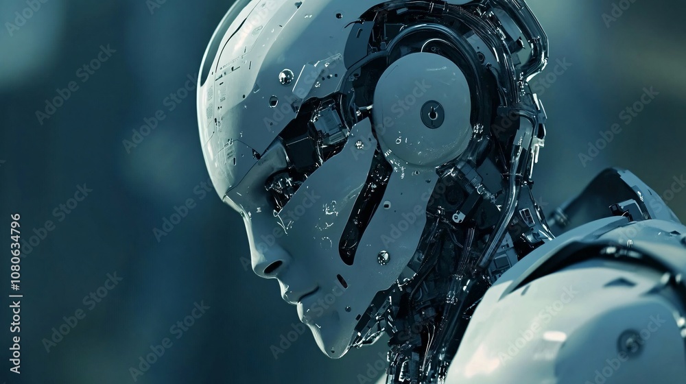 Fototapete humanoid robot showing artificial intelligence and deep learning